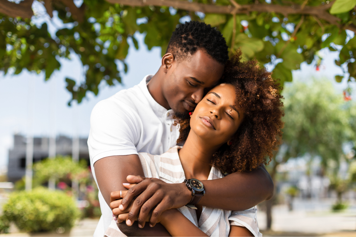 Sarah and James embracing